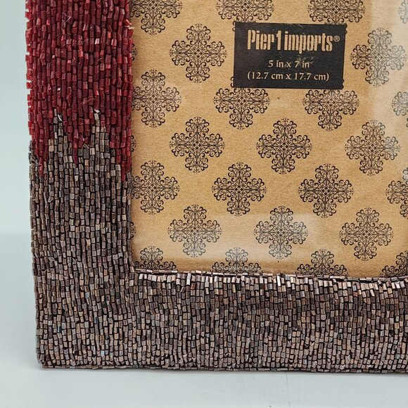 Pier 1 Imports Beaded Picture Frame 5" X 7" Red & Brown - Picture 5 of 13